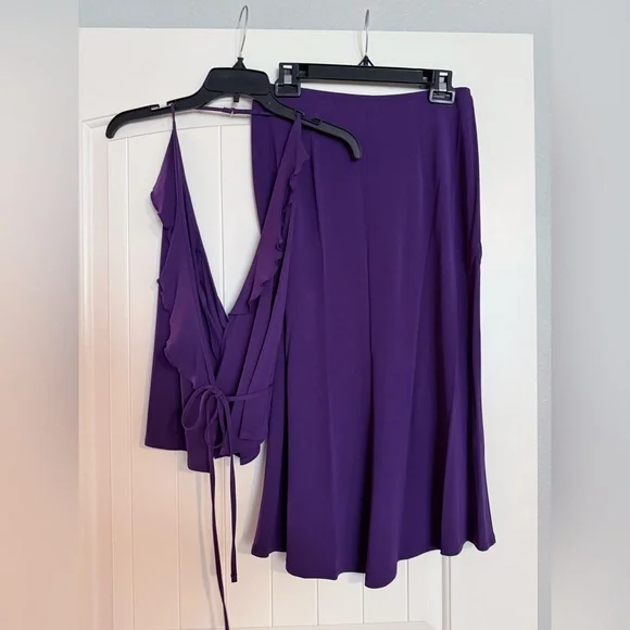 Express Deep Purple two piece set. Adorable Wrap top and A-line skirt. Size S - Picture 2 of 4